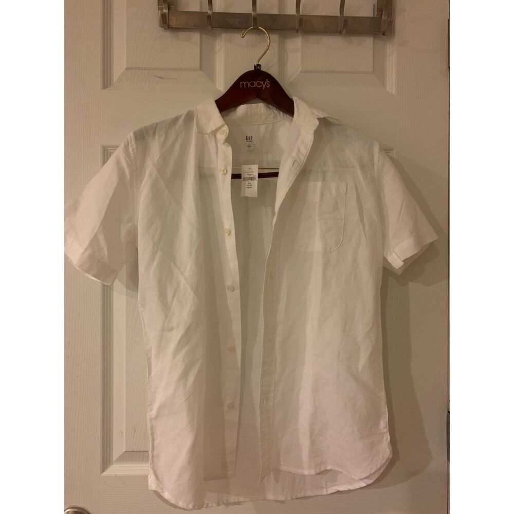 GAP Girls’ White Short‑Sleeve Button‑Down Shirt NWT size 14-16